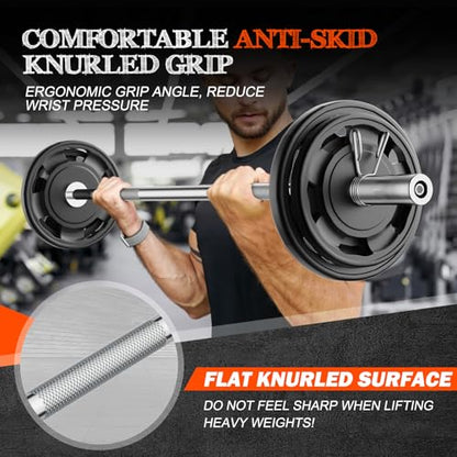 57"Olympic Barbell Bar, 2" Standard Straight Bars for Weight Lifting | Barbells Bar for Bench Press/Squats/Hip Thrusts/Lunges/Biceps- Home Gym Weight Bar- 2 Spring Collars(500lb Weight Capacity) - color: Silver