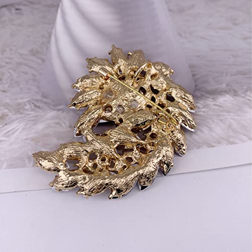 SELOVO Marquise Shape Rhinestone Red Leaf Costume Brooch Pin Jewelry Antiqued Gold Tone - color: Gold