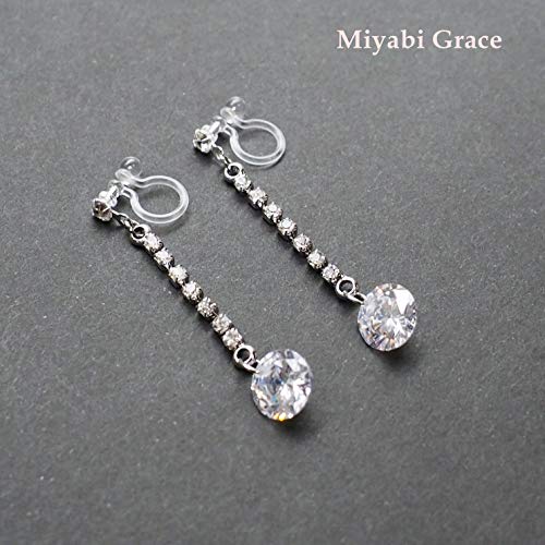 Drop Cubic Zirconia Invisible Clip On Earrings for Women Not Pierced Gold Teardrop Sqaure CZ Crystal Dangle Gold Silver Comfortable Clip On Earrings Bridal Wedding Prom - color: Round Silver