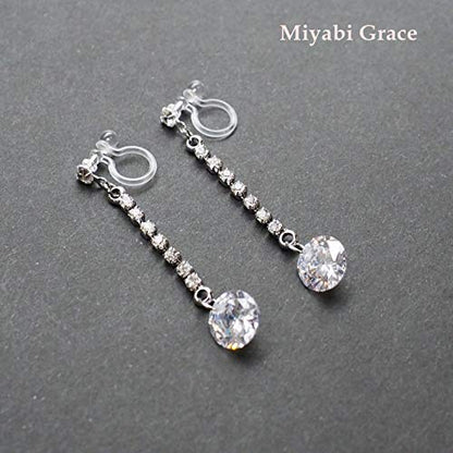 Drop Cubic Zirconia Invisible Clip On Earrings for Women Not Pierced Gold Teardrop Sqaure CZ Crystal Dangle Gold Silver Comfortable Clip On Earrings Bridal Wedding Prom - color: Round Silver