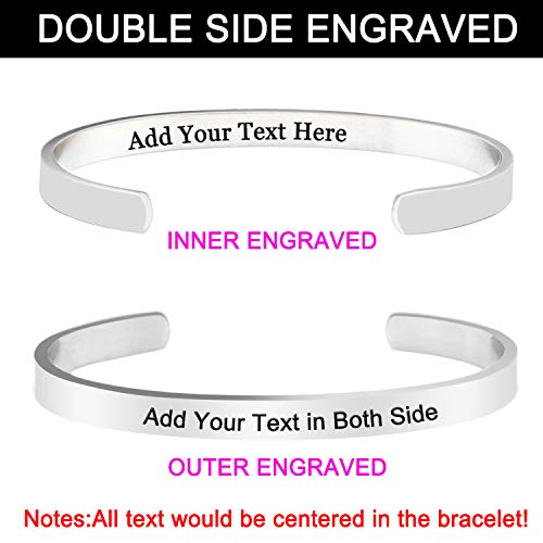 Amlion Personalized Bracelets for Women,Engraved Custom Bracelets Cuff Inspirational Personalized Gifts for Women Girls-Double Side Engraved - color: Silver