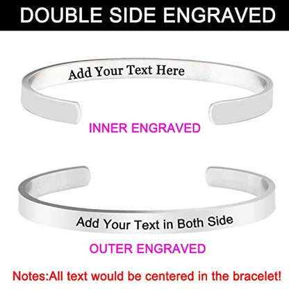Amlion Personalized Bracelets for Women,Engraved Custom Bracelets Cuff Inspirational Personalized Gifts for Women Girls-Double Side Engraved - color: Silver