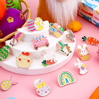 SANNIX 15Pcs Easter Pins, Easter Enamel Lapel Pins Assorted Bunny Eggs Carrot Butterfly Badge Brooches for Backpacks Bags Hats Accessories Party Favor - style: Easter Pin
