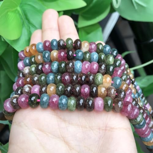 Songxi 5x8mm Dark Tourmaline Rondelle Beads, 75PCS Spacer Round Loose Abacus Beads for Jewelry Making, Gemstone for Bracelet Necklace Earrings, Arts and Crafts - color: Dark Tourmaline