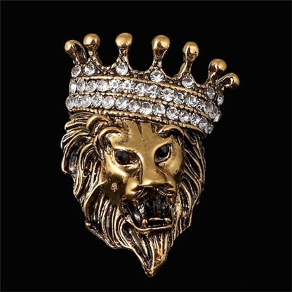 Luxury Crystal Tiger Brooch Pins for Women Men Vintage Gold-Tone Climbing Black Spots Leopard Brooch Fashion Panther Cougar Pin Suit Jackets Coat Animal Jewelry Gift - style: Lion