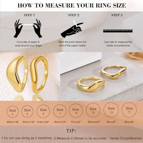 Stacking Rings for Women Gold Plated Wavy Pinky Thumb Ring Stack Size 4-9 - color: Gold1