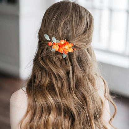 Wedding Hair Clips, Crystal Hair Pins Pearl Rhinestone Hair Barrettes, Bridal Flower Hair Pieces Pearl Headpieces Hair Accessories for Women Girls (Red&Green) - color: Red&Green