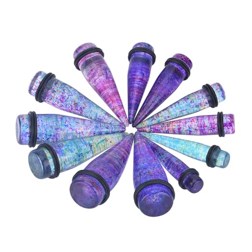 24PC Ear Gauge Stretching Kit Acrylic Tapers and Surgical Steel Tunnels Plugs 00G-20MM Gauge Stretching Kit - color: Rainbow Black