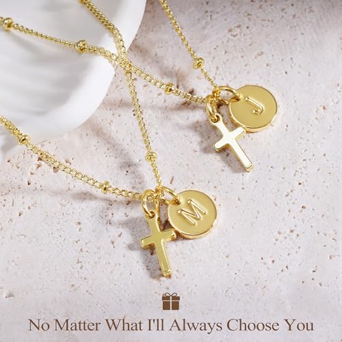 Turandoss Cross Necklaces for Girls, Faith Baptism Jewelry Birthday Gifts | 14K Gold Plated Initial A-Z Cross Pendant Necklace Trendy Birthday Jewelry Gifts for 8 9 10 11 12 13 14 15 16 Teen Girls - color: Gold-K