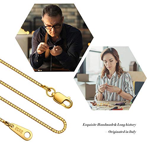 925 Sterling Silver Chain Necklace for Women 0.8mm Box Chain, Italian Necklace Chain, Super Strong & Thin & Long16/18/20/22/24 Inches - color: Yellow Gold, size: 16 Inch