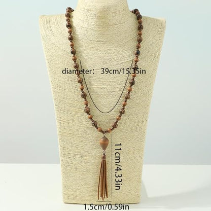 Wood Bead Heart Necklace for Women Amber Color Resin Heart Pendant Natural Wooden Beaded Necklace Boho Long Vacation Jewelry Gift - color: A1:brown wooden necklace