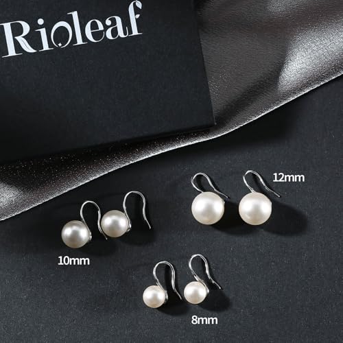 Pearl Drop Earrings for Women | S925 Sterling Silver-plated Hook Dangle Earrings, Lightweight Hypoallergenic Classic Round Pearl Jewelry Gift - color: Silver Hook-Gray Pearl, size: 12mm