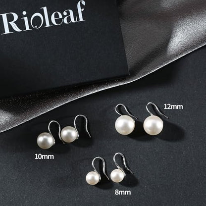 Pearl Drop Earrings for Women | S925 Sterling Silver-plated Hook Dangle Earrings, Lightweight Hypoallergenic Classic Round Pearl Jewelry Gift - color: Silver Hook-Gray Pearl, size: 12mm