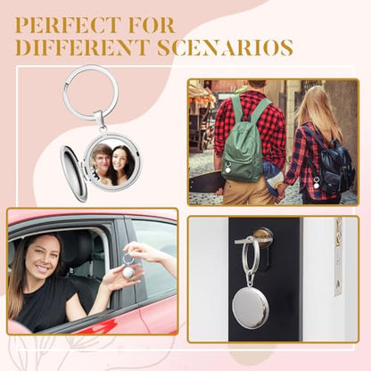 Liliaafar 4 Pcs Silver Stainless Steel Locket Keychains | Keychains That Hold Pictures for Women Mom Chirstmas Gifts - style: Round
