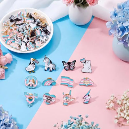 Landical 60 Pcs Transgender Pride Pins Bulk LGBTQ Trans Flag Enamel Lapel Pins for Clothes Ties Bags Hats Accessories Stuff