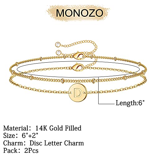 Gold Initial Bracelets for Women Girls Jewelry Gifts - Dainty 14K Gold Plated Layered Beaded Letter Bracelet 26 Alphabet Disc Monogram Initial Bracelets Birthday Gifts for Women Girls Teens - style: D