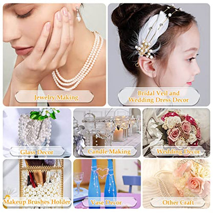 Anezus Ivory Faux Fake Pearls, 8 MM Sew on Pearl Beads with Holes for Jewelry Making, Bracelets, Necklaces, Hairs, Crafts, Decoration and Vase Filler, 800pcs - size: 8 MM