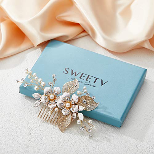 SWEETV Gold Wedding Hair Comb-Handmade Bridal Hair Clip Wedding Hair Accessories for Women - color: Gold-A