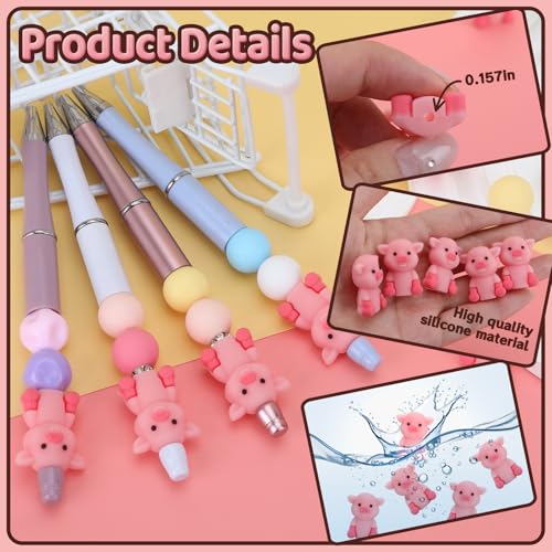 12pcs 3D Pig Silicone Focal Beads for Pens | Focal Beads for Keychain Making,Pens,Bracelet,Necklace Crafts,Bulk Silicone Beads for DIY（3D Pig） - color: 3D Pig