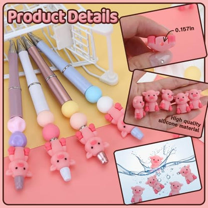 12pcs 3D Pig Silicone Focal Beads for Pens | Focal Beads for Keychain Making,Pens,Bracelet,Necklace Crafts,Bulk Silicone Beads for DIY（3D Pig） - color: 3D Pig