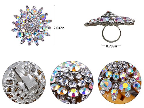 Alilang Adustable Silver Blue Purple Iridescent Crystal Rhinestones Snowflake Flower Floral Ring - color: Aurora Borealis