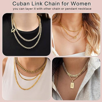 WomenGifts Cuban Link Chain Necklace for Women, Waterproof 14k Gold Silver Plated Chain Choker, Non Tarnish Stainless Steel Jewelry, 3.5/5/6/8/11mm,14/16/18 Inch Thin&Chunky&Thick - color: Gold, style: 3.5MM-16"