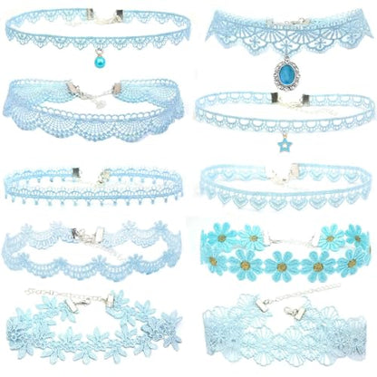 Pink Lace Choker Necklace Set, 10 Pieces - color: Blue