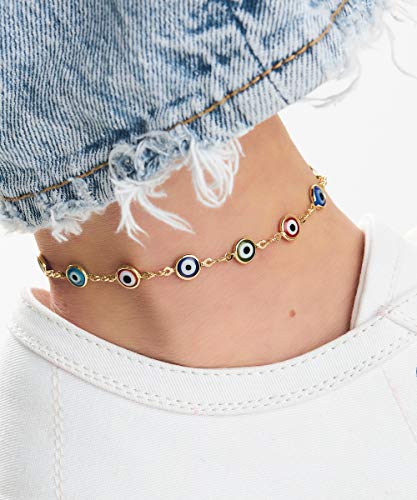 Barzel 18k Gold Plated Evil Eye Anklet Bracelet - Made In Brazil - color: Multicolor