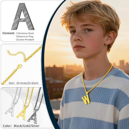 Initial Necklace for Men Stainless Steel Pendent Chain Personalized A-Z Letter Necklaces Black/Gold/Silver Christmas Jewelry Gifts - color: Silver, style: Initial-K