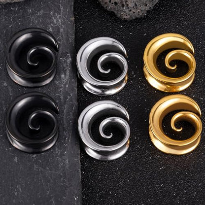 2PCS Spiral Saddle Ear Tunnels Plugs 316 Stainless Steel Ear Gauges Hypoallergenic Earrings Expander Stretcher Piercing Body Jewelry - color: Gold, size: 14mm(9/16")