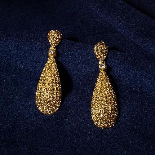 Moonstruck Costume Jewelry Women's Champagne Diamond Golden Dangle Drop Earrings - color: Light Coloured Topaz