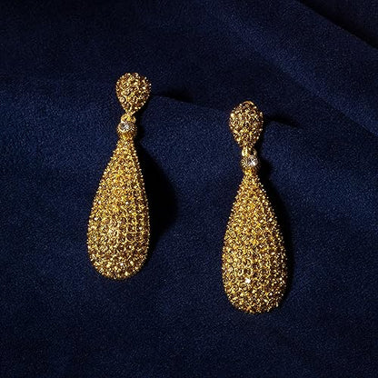 Moonstruck Costume Jewelry Women's Champagne Diamond Golden Dangle Drop Earrings - color: Light Coloured Topaz