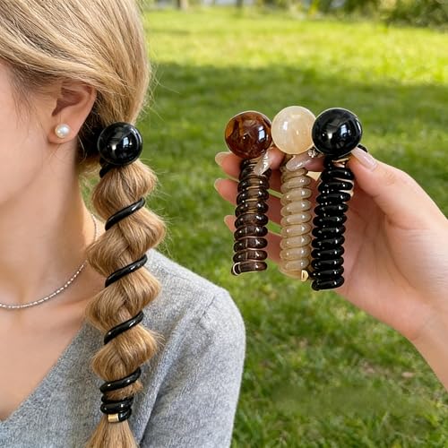 1pcs Set] Premium Spiral Hair Ties - Fashionable And Soft Plastic Hair Coils, (Black), No Damage No Pull Hair Additions, Perfect for Thick Hair, Women And Teens (Everyday Use)