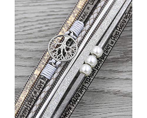 Fesciory Leather Wrap Bracelet for Women, Boho Western Layered Cuff Jewelry | Stackable Bracelets, Easy-On Clasp, Daily Wear, Pairs with Boho Western Outfits, Gift for Women - color: Grey1