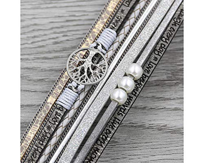 Fesciory Leather Wrap Bracelet for Women, Boho Western Layered Cuff Jewelry | Stackable Bracelets, Easy-On Clasp, Daily Wear, Pairs with Boho Western Outfits, Gift for Women - color: Grey1