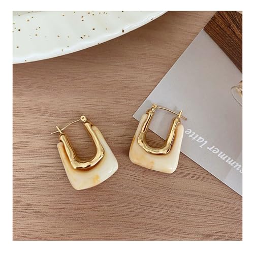 Chunky Clear Retro U Shaped Hoop Minimalist Square Resin Huggie Earrings for Women - color: Yellow
