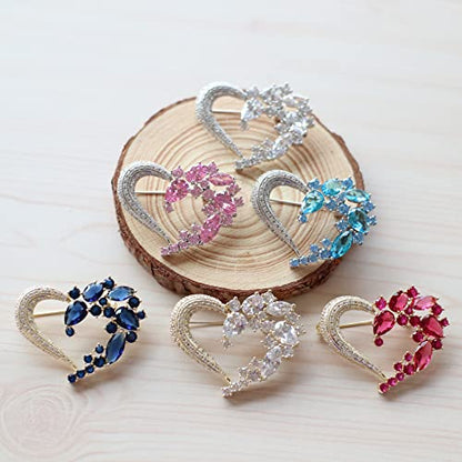Brooch Pins for Women Girls Fashion Flower Crystal Rhinestone Pearl Jewelry - color: Pink Heart 2