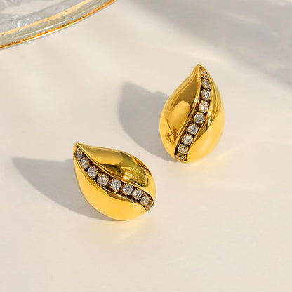 18K Gold Plated Stainless Steel Statement Earrings for Women - Trendy Hoops with Cubic Zirconia - Lightweight Non-Tarnish Waterproof Fashion Jewelry Gift - style: Zircon Water Drop