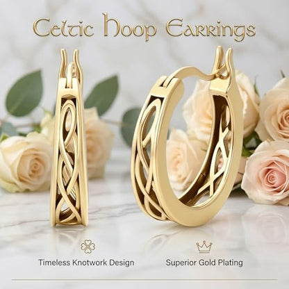 14K Gold Earrings for Women Gold Filigree/Celtic Huggie Earrings Jewelry Easter Mothers Day Gifts for Mom Girlfriend - style: Celtic-B
