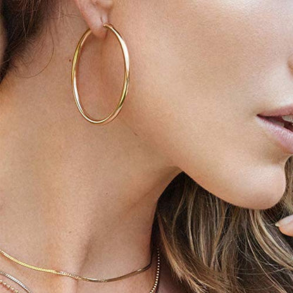 M MOOHAM Hoop Earrings for Women, Hypoallergenic 14K Gold Plated Earrings | Gold Plated Hoop Earrings Set for Sensitive Ears, Earring Stack for Women Trendy, Jewelry Gifts Lightweight 13-60mm - color: 2pcs-60mm-Gold-plated