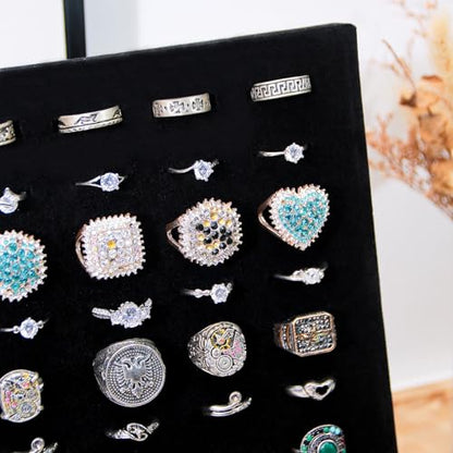 Ring Display Stand, Velvet Ring Holder, 50 Slots Rings Organizer Jewelry Display Tray, L-Shaped Jewelry Organizer Stand for Rings Earrings Selling (1, Black) - color: Black