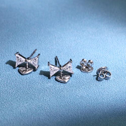 Moissanite Stud Earrings for Women, DF/VVS Clarity, Sterling Silver with 18K White Gold Plated - style: 1.0 Carat Bow