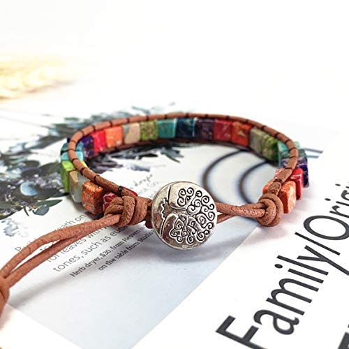7 Chakra Bracelet Bohemian Handmade Leather Wrap Healing Protection Natural Stone Yoga Beaded Bracelets Boho Friendship Jewelry - color: Chakra 4