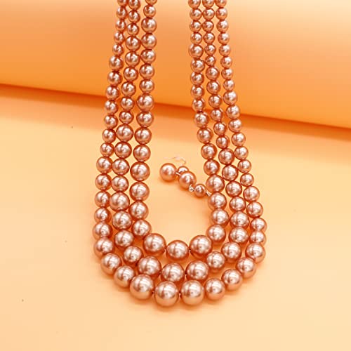 Chunky Layered Imitation Pearl Necklace for Women 3 strand Pearl Necklaces Faux Pearl Necklace Earrings Set 1920s Flapper Gatsby Costume Accessories - color: 3 strand pearl necklace champagne