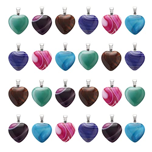 Lezam 24 Pieces Healing Crystal Heart Moon Cross Shaped Pendants Necklace Charms for DIY Jewelry Making Natural Quartz Stones Chakra Love Beads Bulk - color: 24Pcs-C