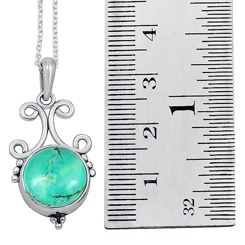 Natural Round Gemstone Pendant Necklace for Women, 925 Sterling Silver | Solitaire Birthstone Jewelry With 18 Inch Chain, Handmade Semi Precious Stone Pendant, Jewelry Gift for Mom, Wife & Sister - color: Turquoise
