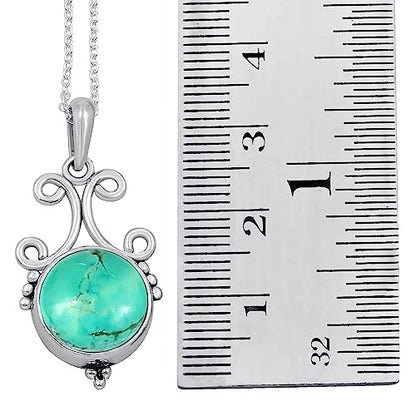 Natural Round Gemstone Pendant Necklace for Women, 925 Sterling Silver | Solitaire Birthstone Jewelry With 18 Inch Chain, Handmade Semi Precious Stone Pendant, Jewelry Gift for Mom, Wife & Sister - color: Turquoise