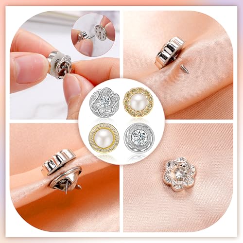 Huquary 20 Pcs Elegant Brooches Jewelry Accessories for Women, Pearl Rhinestone Brooch Safety Pins, Scarf Rings Clip Pin T-shirt Ties Clips Buckle for Wedding, Party, Daily Wear