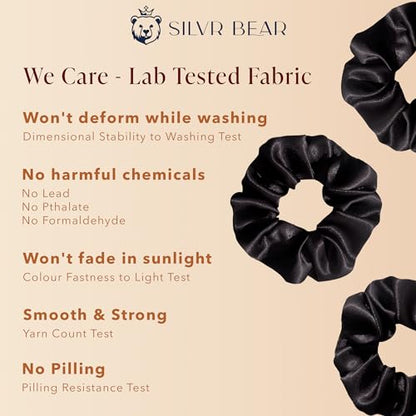 SILVR BEAR Luxury Black Satin Scrunchies, Satin Hair Ties for thick & curly Hair, Scrunchies for Women and Girls, Softer than Silk Hair Ties, 8 Pack, Black - color: Black - 8