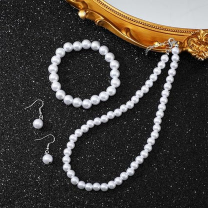 12 Pcs White Pearls Necklace Set 8mm Faux Pearl Necklace and Earring Set for Women Imitation Pearls Necklaces Dangle Earrings Bracelets Costume Jewelry Sets for Wedding Bridal Shower Birthday Gifts